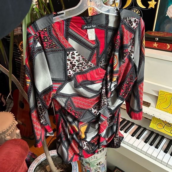 Vintage 90s Y2K Colorful Geometric Women's Blouse Top Size Large - Picture 14 of 16